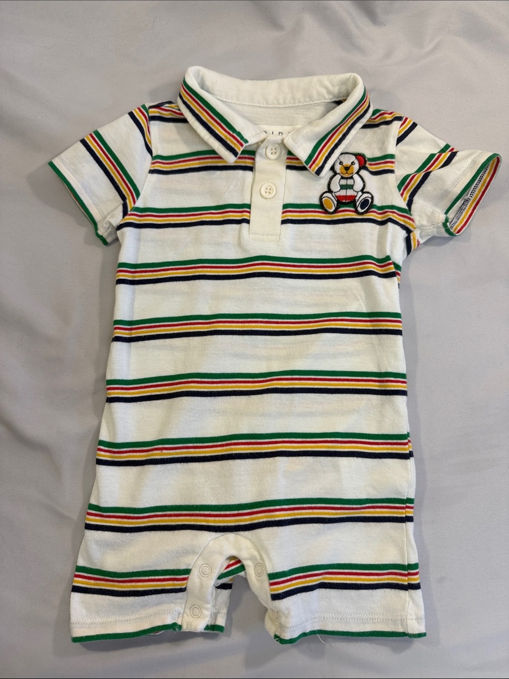HBC - Stripes White Polo Romper/jumpsuit with Multicolor Stripes